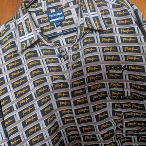 NWOT Vintage Phat Farm Button Shirt Men's‎ XXL GR/Tan Embroidered Signature Logo